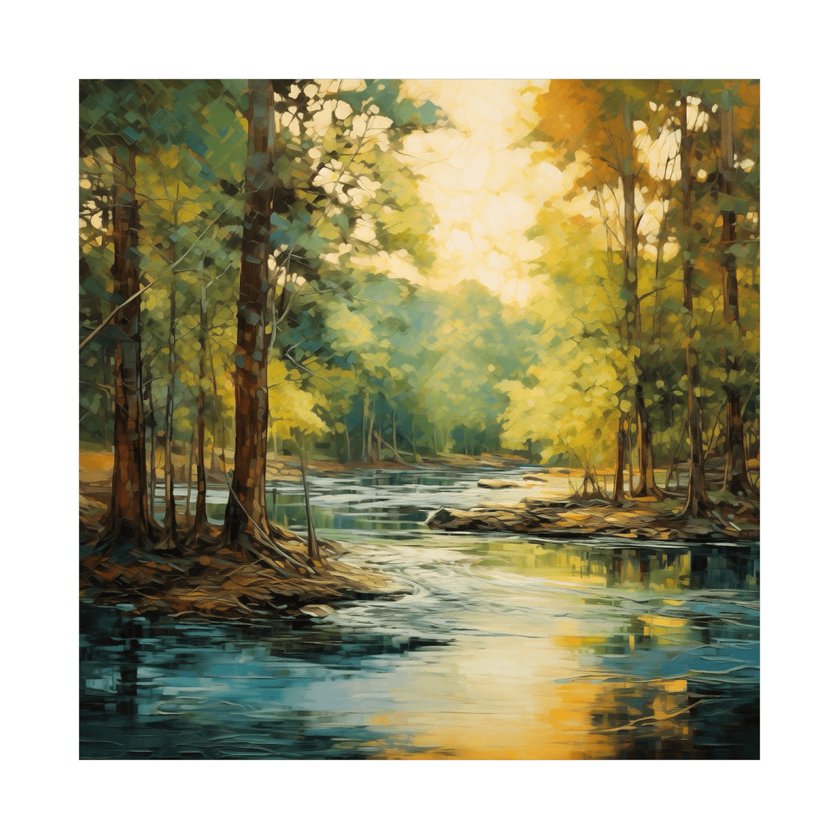 Forest river at sunrise - ArtDeco Canvas