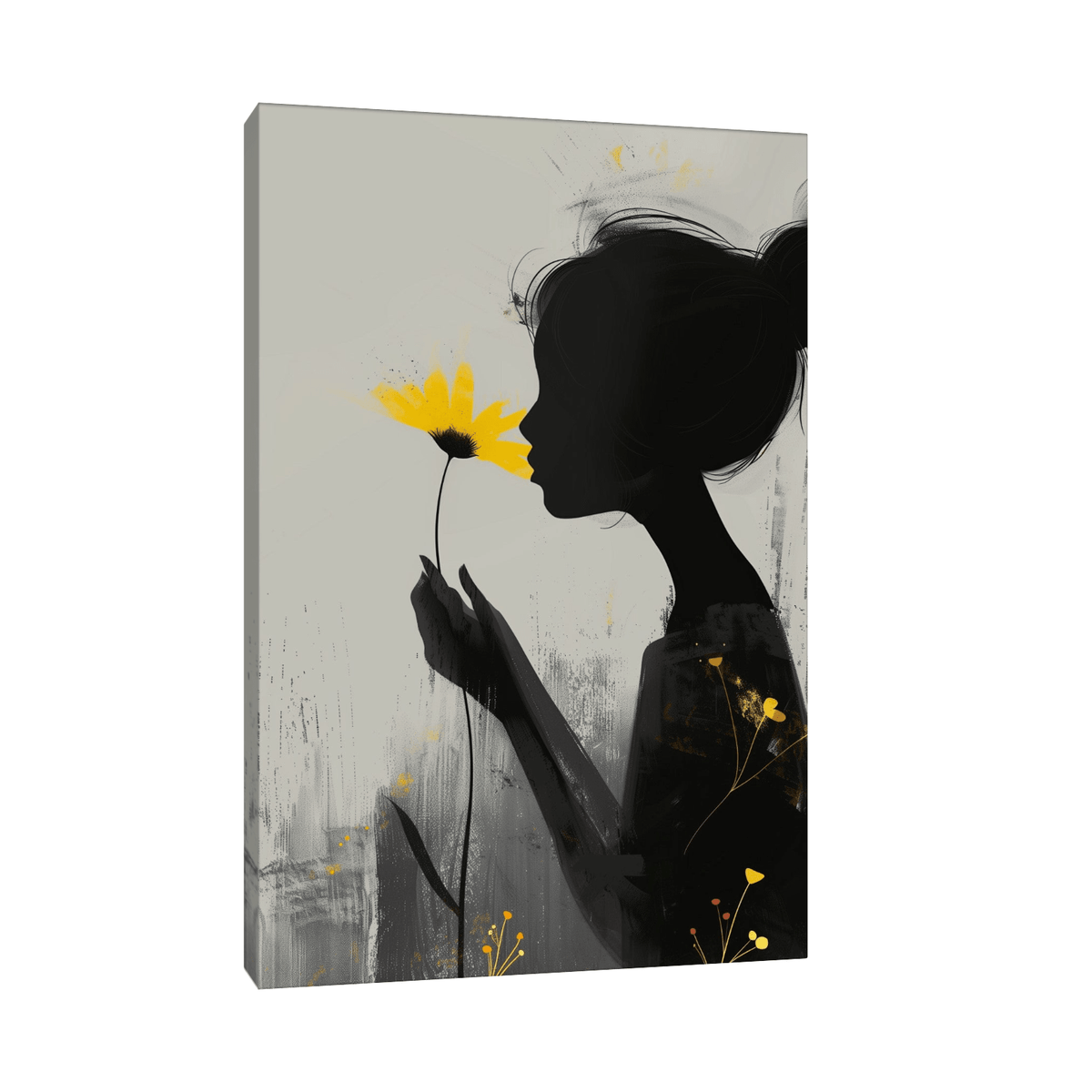 Girl smelling yellow flower - ArtDeco Canvas