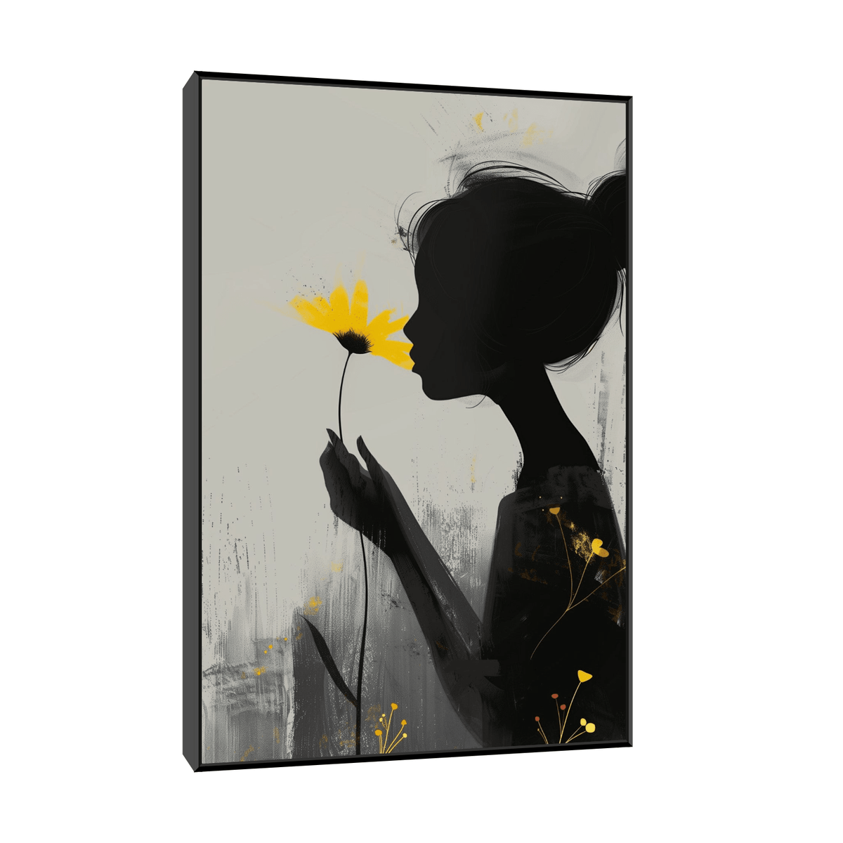 Girl smelling yellow flower - ArtDeco Canvas