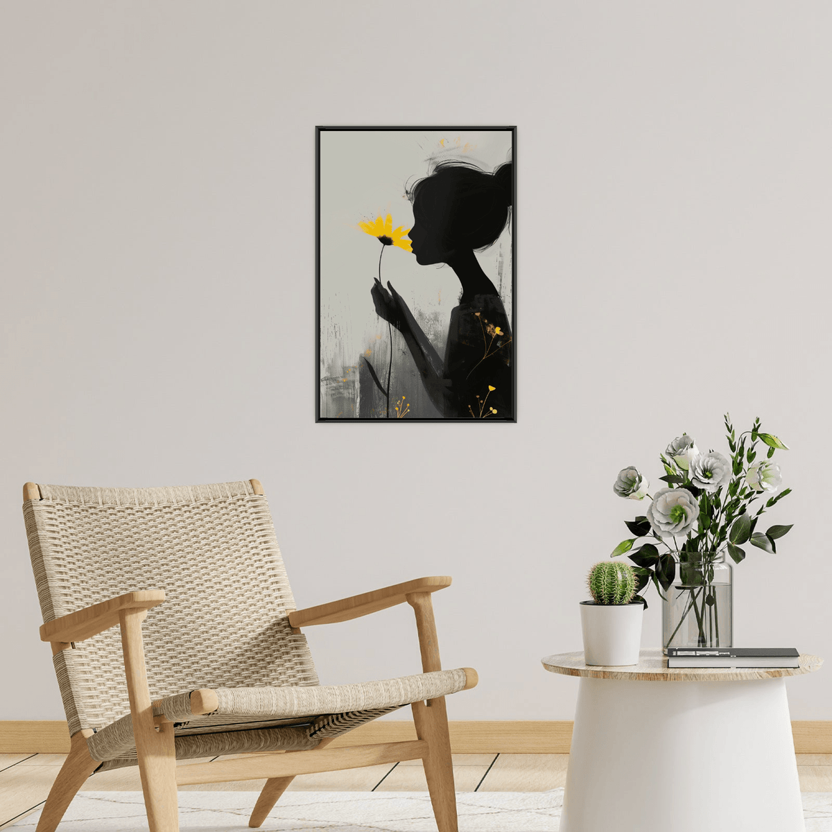 Girl smelling yellow flower - ArtDeco Canvas