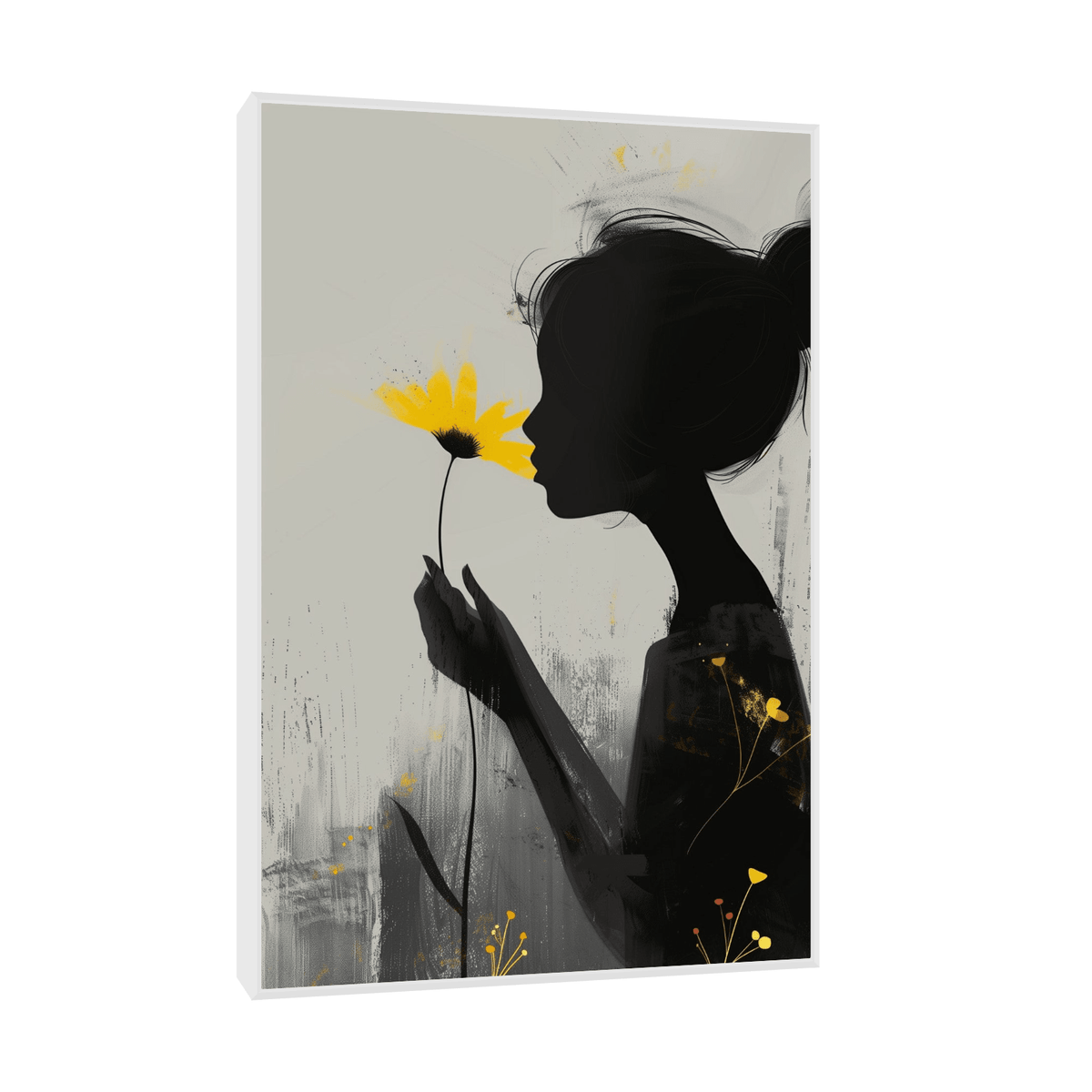 Girl smelling yellow flower - ArtDeco Canvas