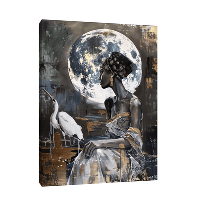 Girl with the heron in the moonlight - ArtDeco Canvas