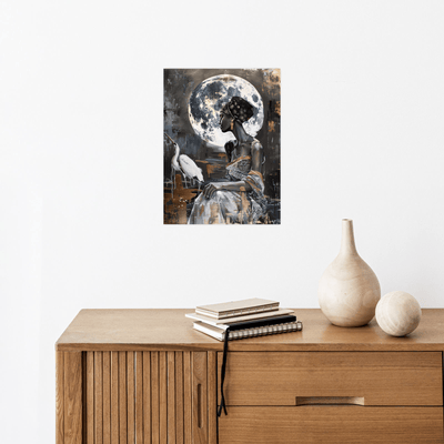 Girl with the heron in the moonlight - ArtDeco Canvas