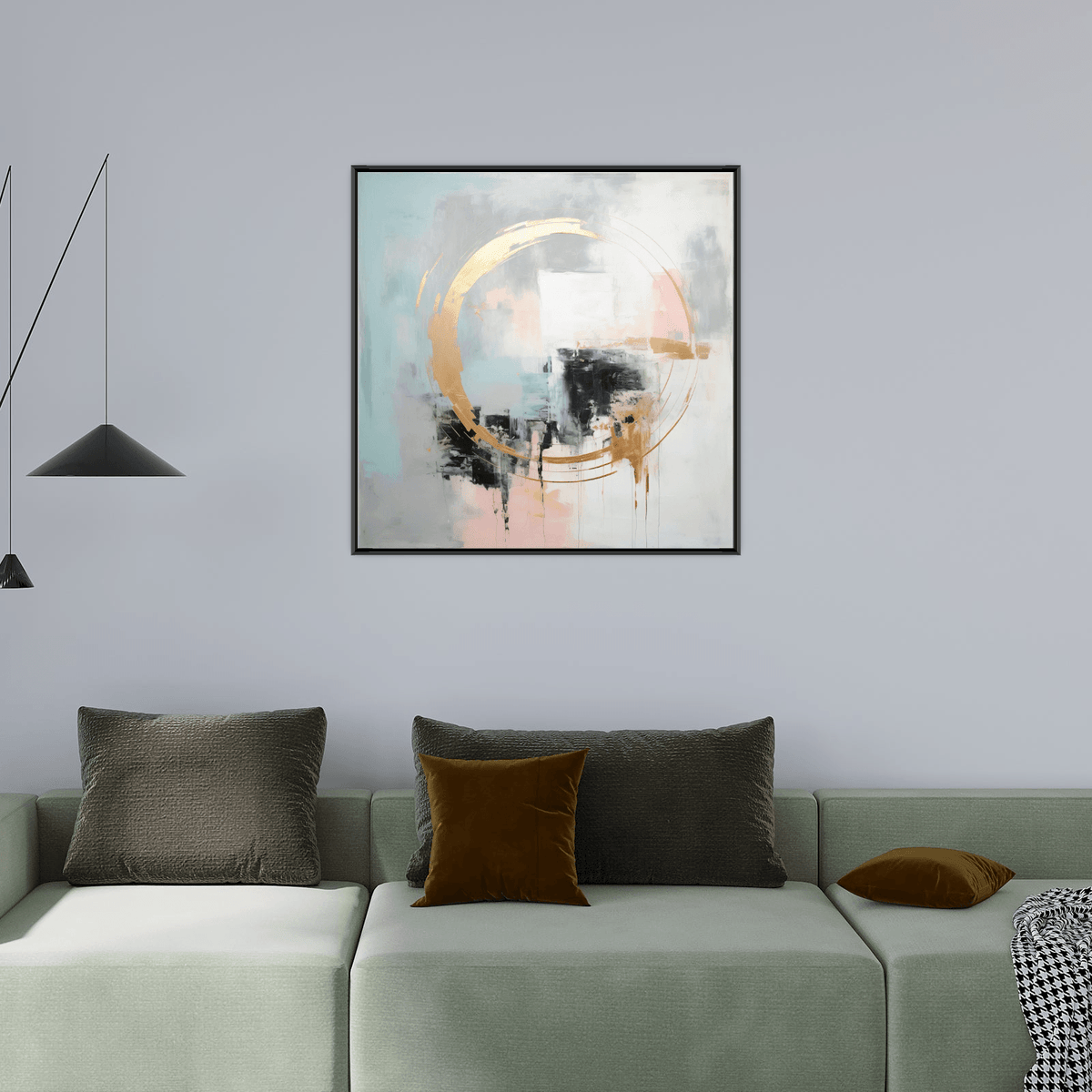 Golden circle on pastel background - ArtDeco Canvas