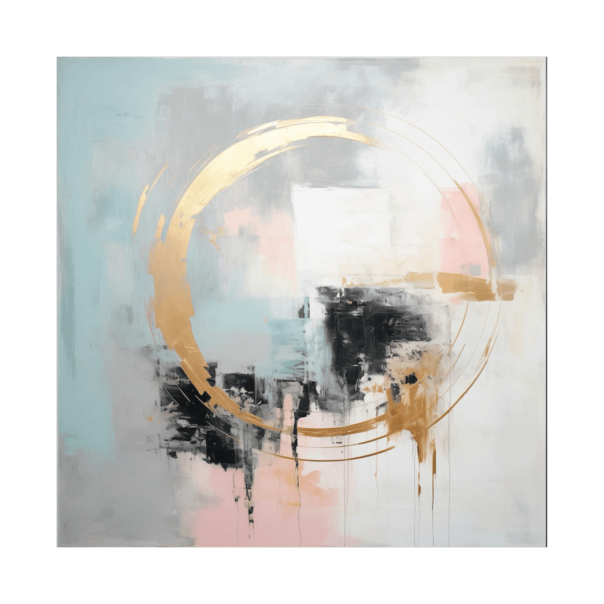 Golden circle on pastel background - ArtDeco Canvas