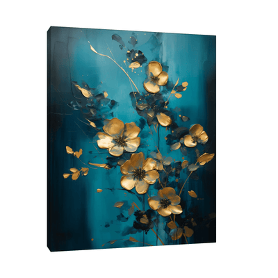 Golden flowers on blue meadow - ArtDeco Canvas