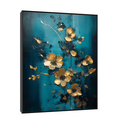 Golden flowers on blue meadow - ArtDeco Canvas