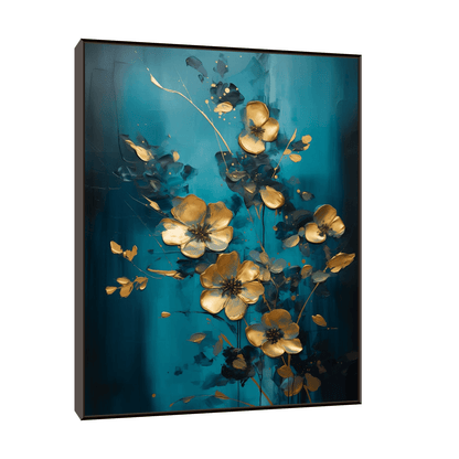 Golden flowers on blue meadow - ArtDeco Canvas