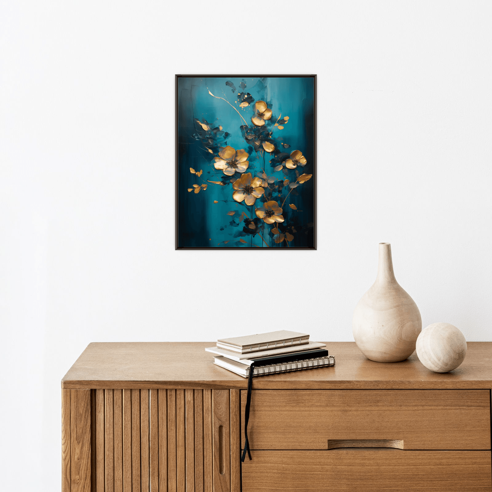 Golden flowers on blue meadow - ArtDeco Canvas
