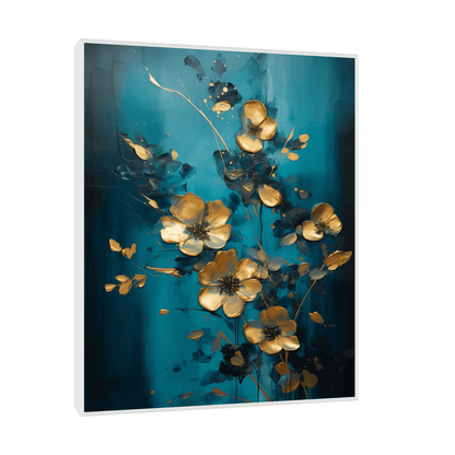 Golden flowers on blue meadow - ArtDeco Canvas