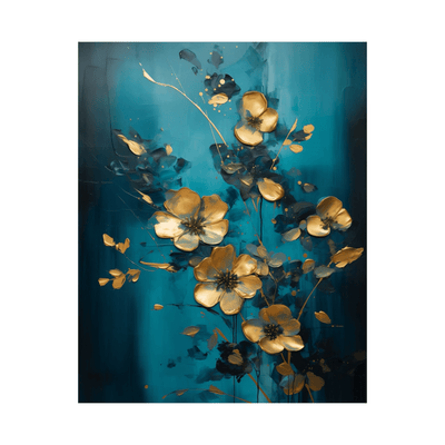 Golden flowers on blue meadow - ArtDeco Canvas