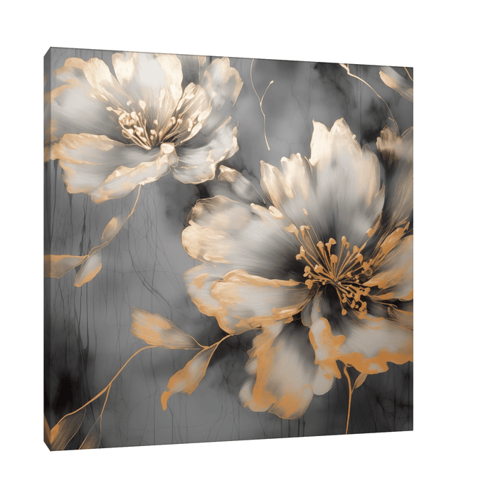 Grey flowers golden strokes - ArtDeco Canvas