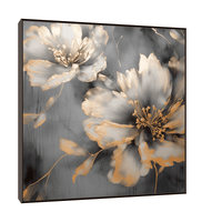 Grey flowers golden strokes - ArtDeco Canvas