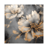 Grey flowers golden strokes - ArtDeco Canvas