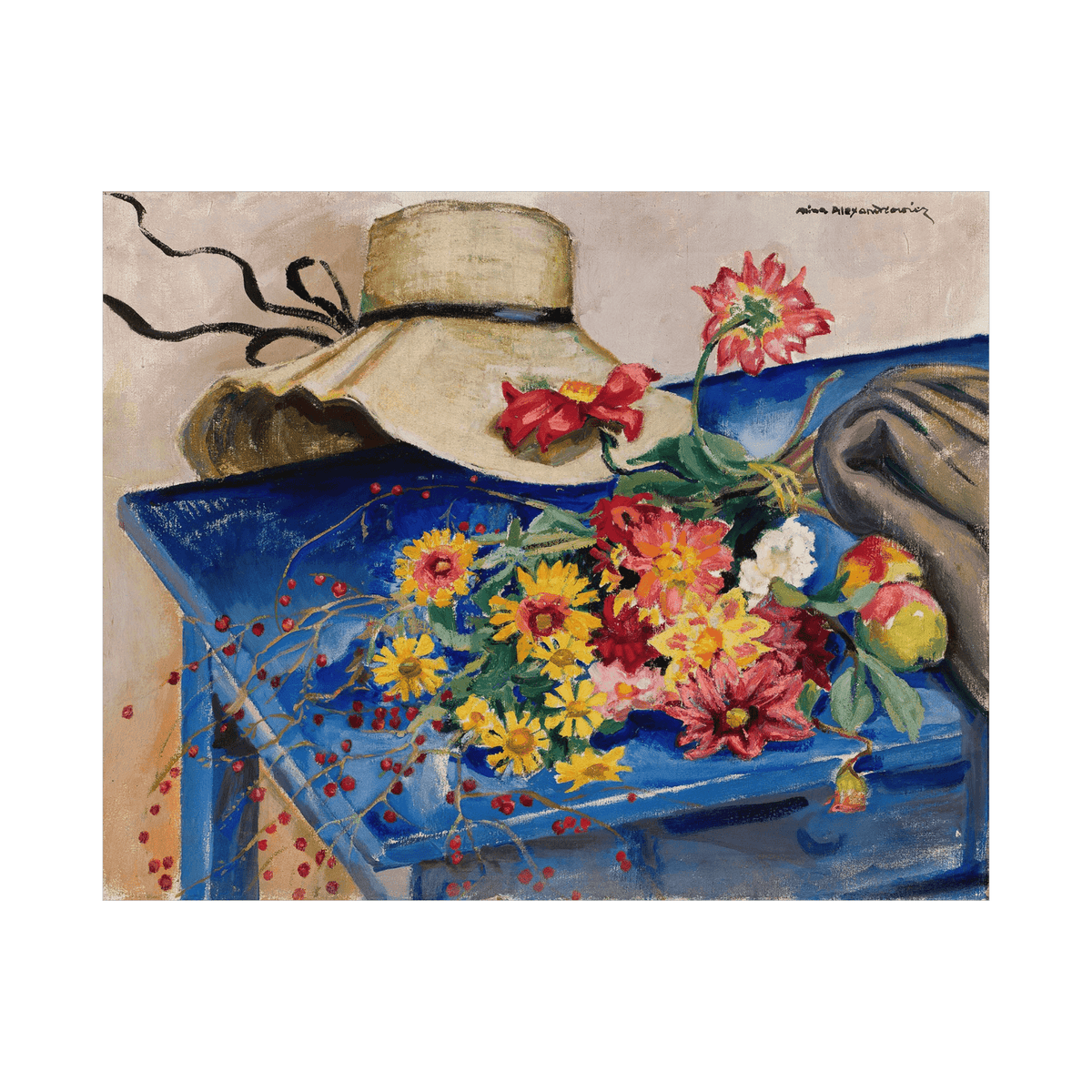 Hat with flowers, Nina Aleksandrowicz - ArtDeco Canvas