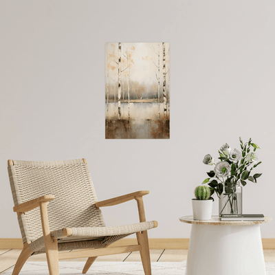 Lake within the birch forest in fall - ArtDeco Canvas