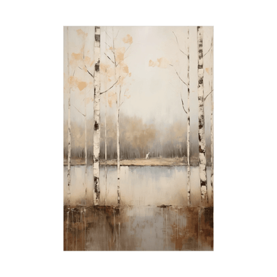 Lake within the birch forest in fall - ArtDeco Canvas