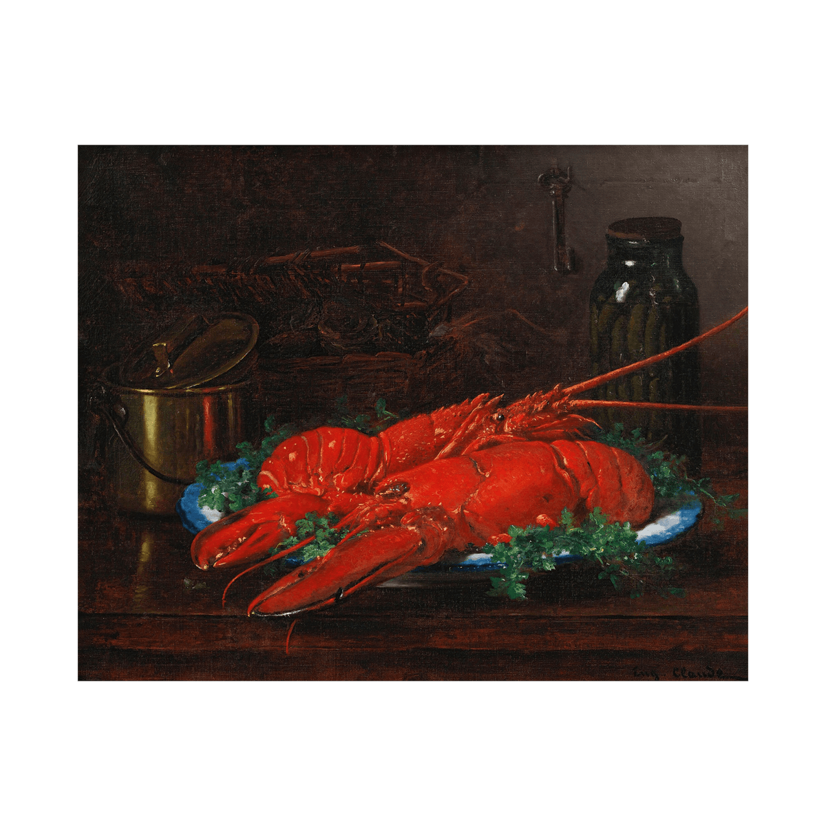 Lobster With A Copper Pot On A Ledge, Eugène Claude - ArtDeco Canvas