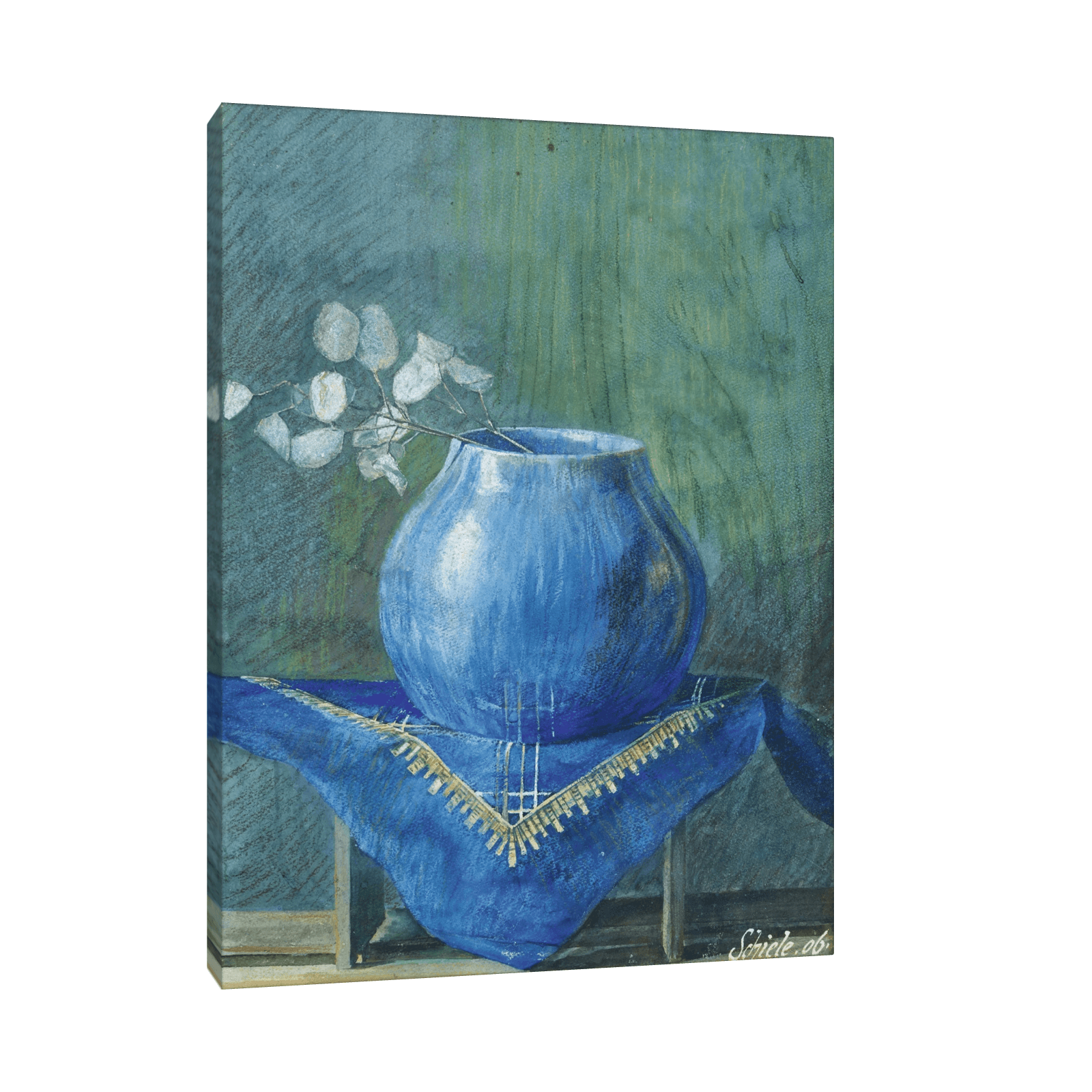 Moneyplant Branch in Blue Vase, Egon Schiele - ArtDeco Canvas
