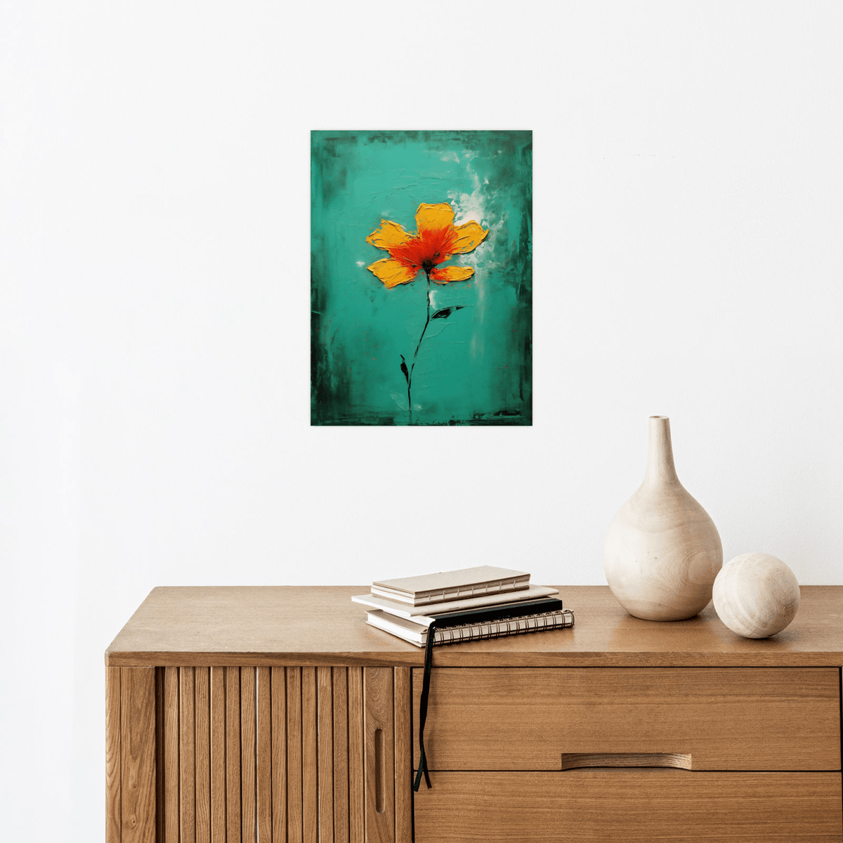 Orange flower on green - ArtDeco Canvas