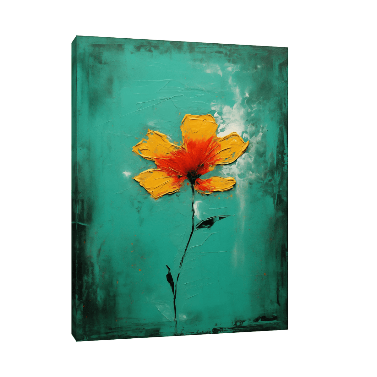 Orange flower on green - ArtDeco Canvas