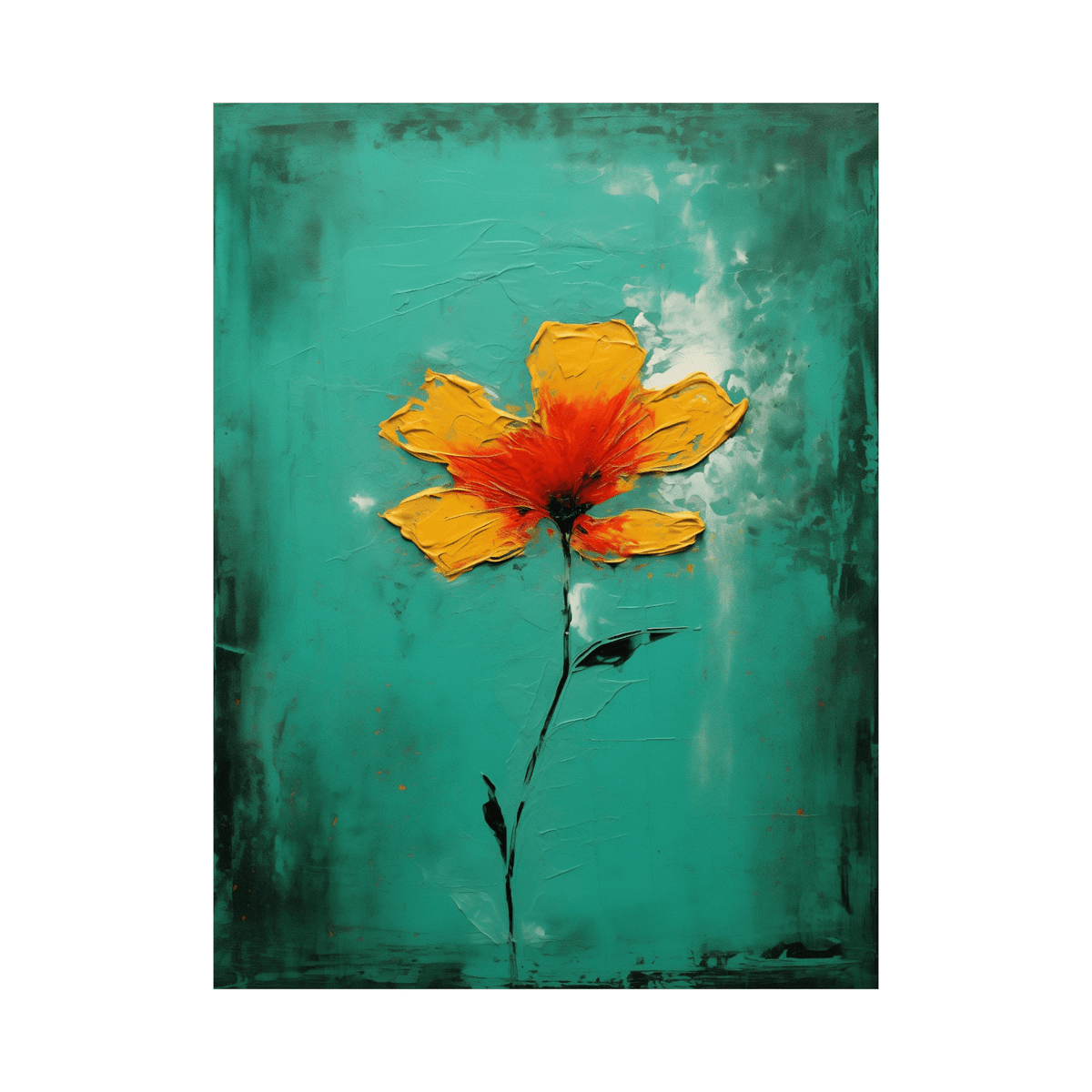 Orange flower on green - ArtDeco Canvas