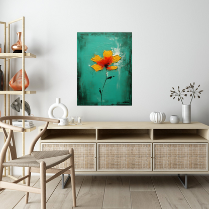 Orange flower on green background