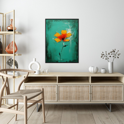 Orange flower on green background