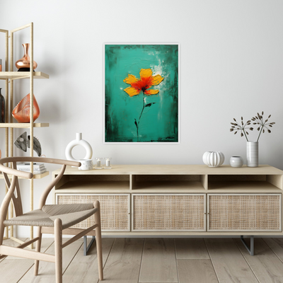 Orange flower on green background