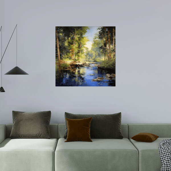 Peaceful river roaming the woodland - ArtDeco Canvas