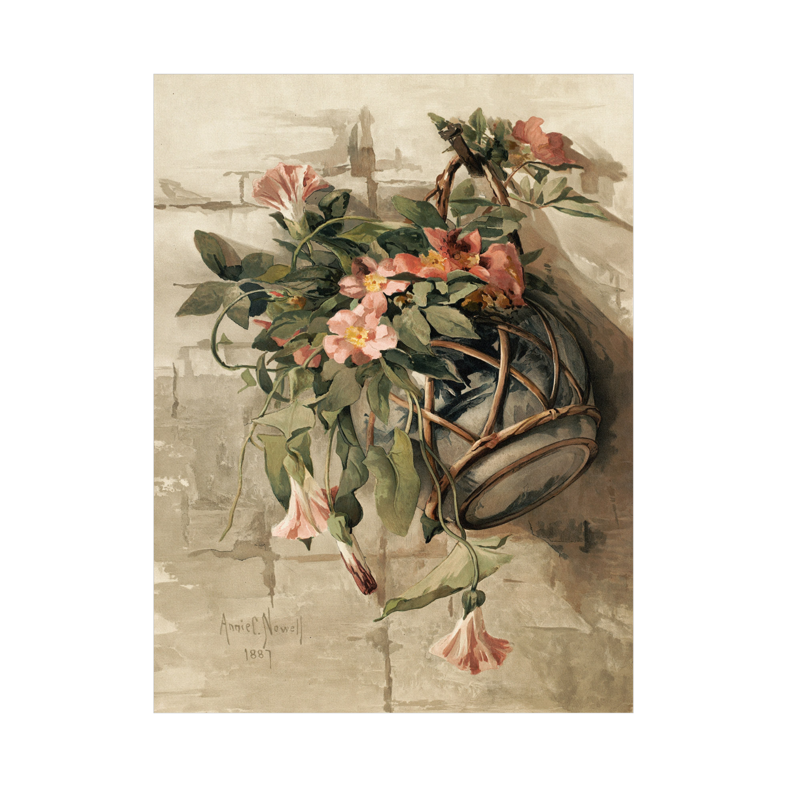 Pink Flowers in Hanging Vase, Annie Nowell