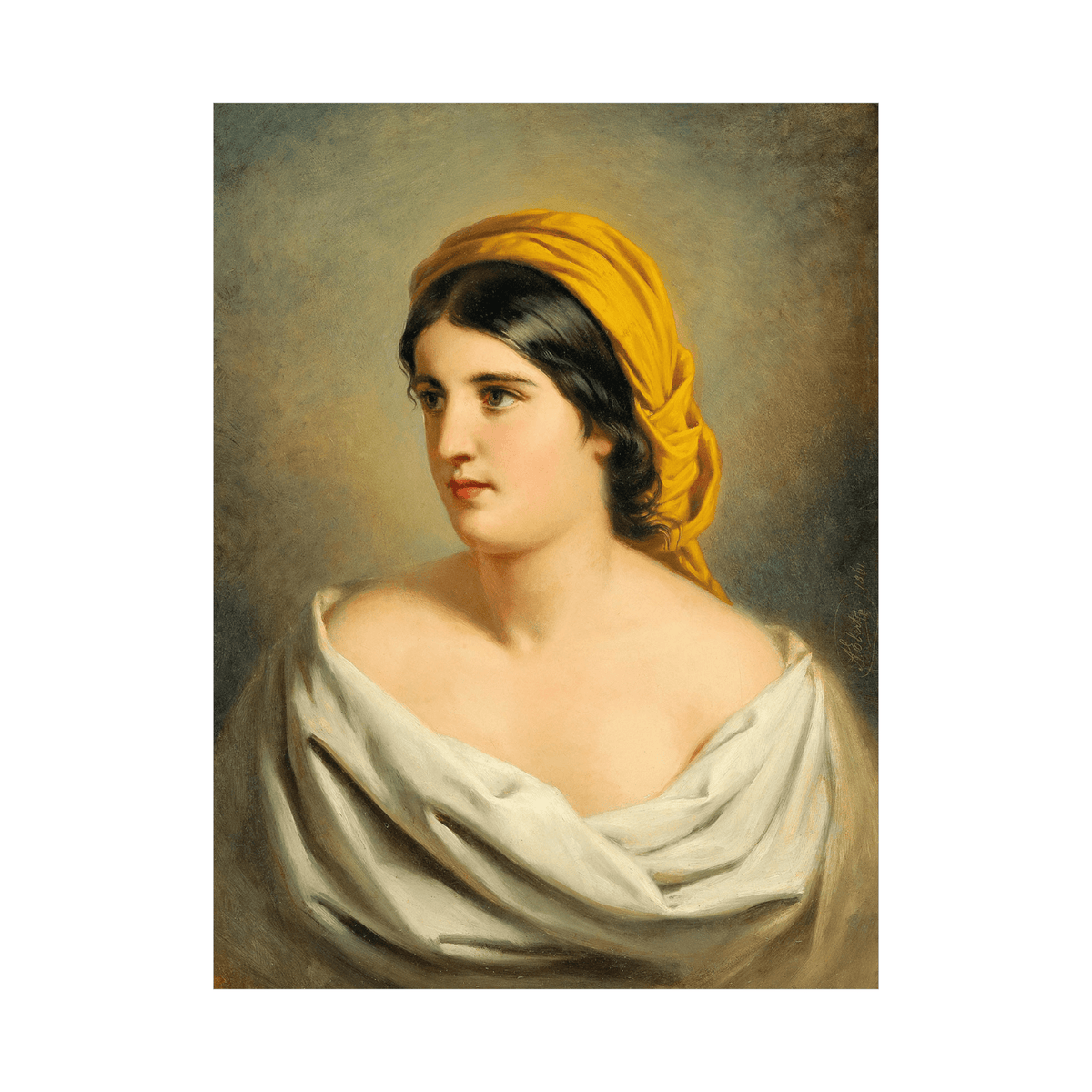 Portrait of a Woman with Yellow Headscarf, Anton Ebert - ArtDeco Canvas