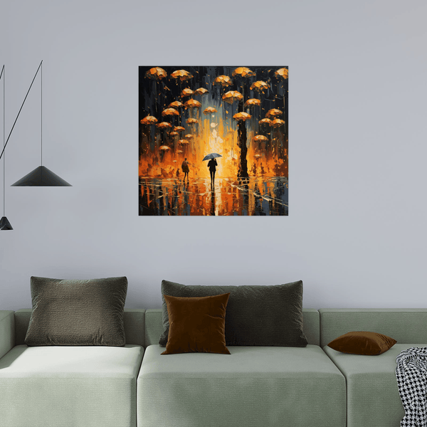 Raining umbrellas in the night - ArtDeco Canvas