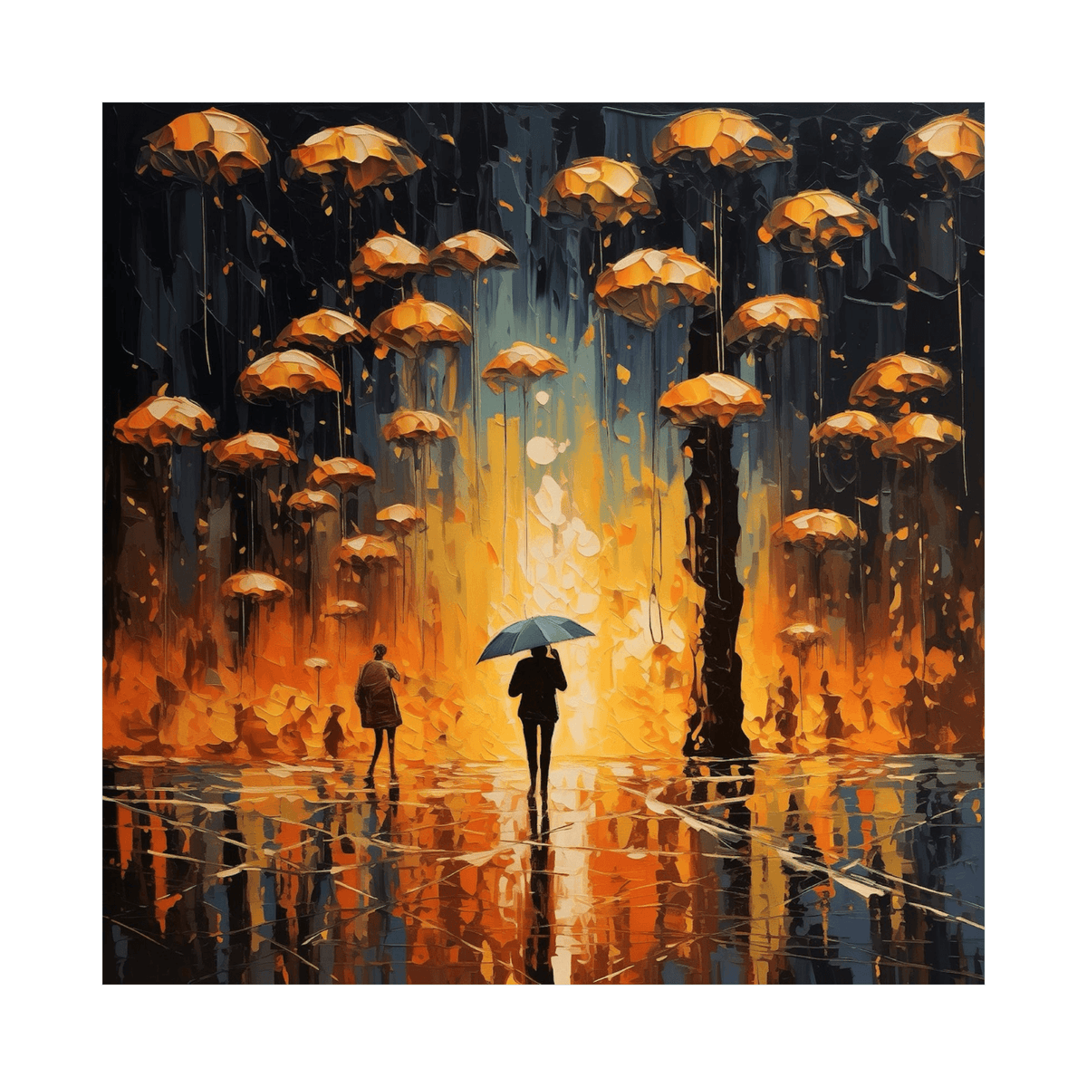 Raining umbrellas in the night - ArtDeco Canvas