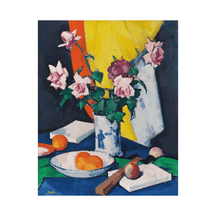 Red and pink roses, oranges and fan, Samuel John Peploe - ArtDeco Canvas