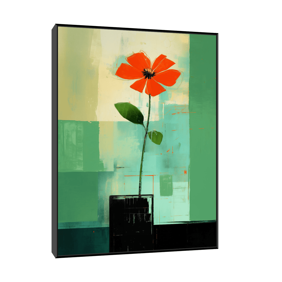 Red flower in the vase - ArtDeco Canvas