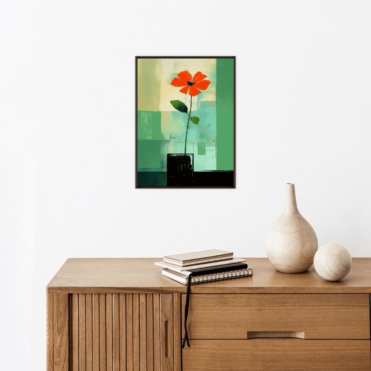 Red flower in the vase - ArtDeco Canvas