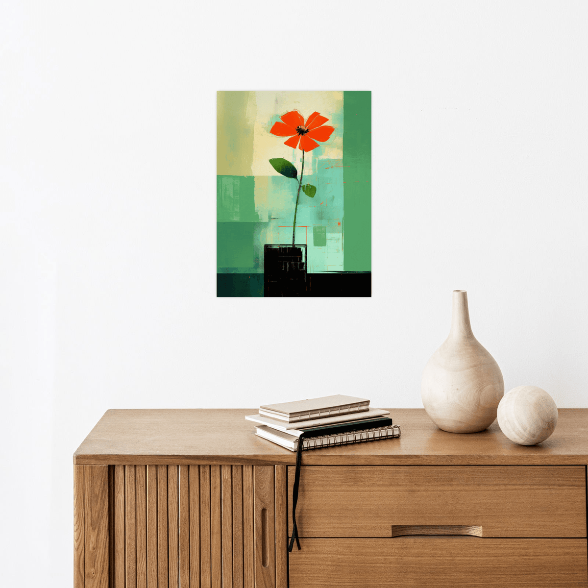 Red flower in the vase - ArtDeco Canvas