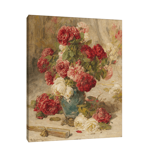 Roses in a vase and a fan, Georges Jeannin - ArtDeco Canvas