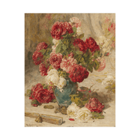 Roses in a vase and a fan, Georges Jeannin - ArtDeco Canvas