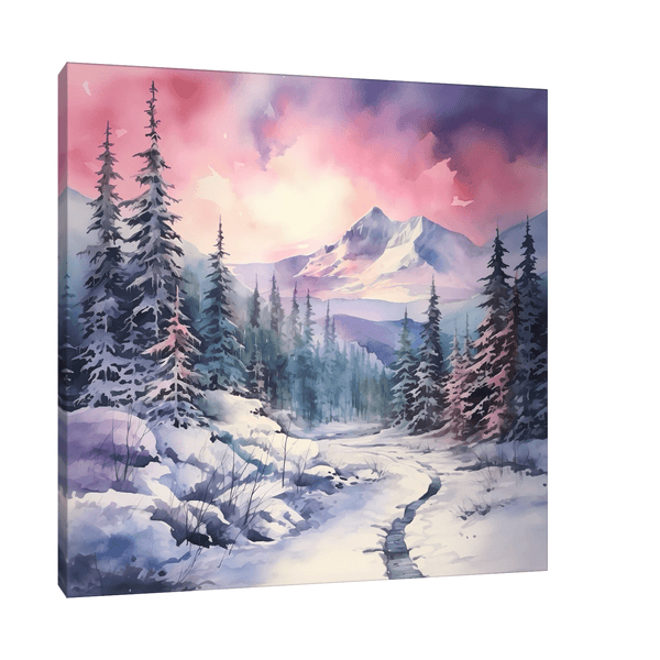 Snowy mountain at the sundown - ArtDeco Canvas