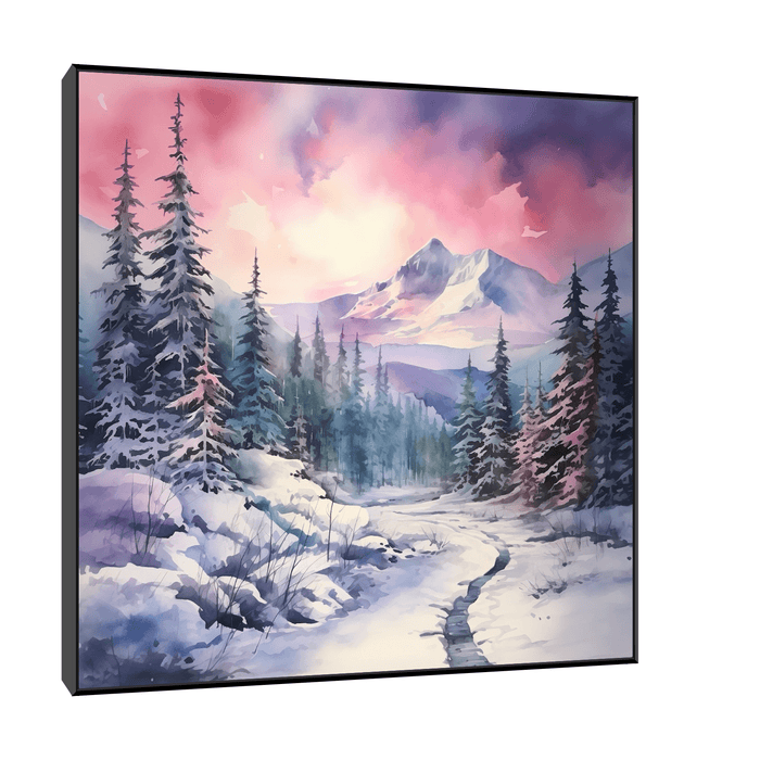 Snowy mountain at the sundown - ArtDeco Canvas