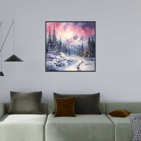 Snowy mountain at the sundown - ArtDeco Canvas