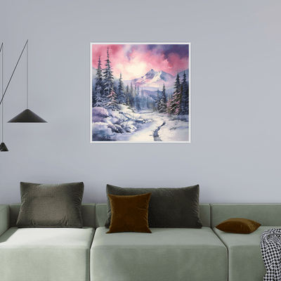Snowy mountain at the sundown - ArtDeco Canvas