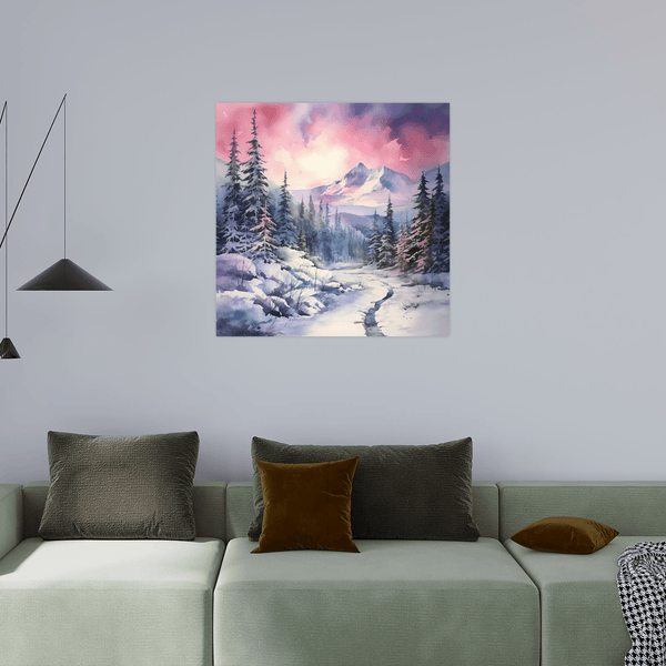 Snowy mountain at the sundown - ArtDeco Canvas