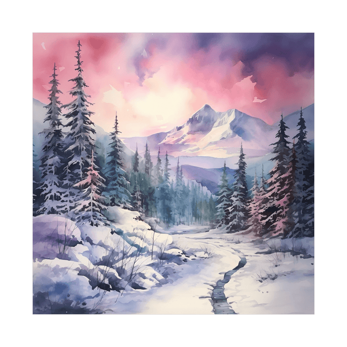 Snowy mountain at the sundown - ArtDeco Canvas