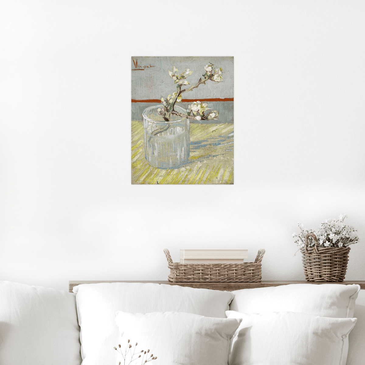 Sprig of flowering almond in a glass, Vincent van Gogh - ArtDeco Canvas