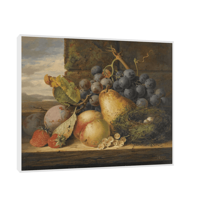 Still Life With A Bird’s Nest, A Pear, A Peach, Grapes, Strawberries And Plums, Edward Ladell - ArtDeco Canvas