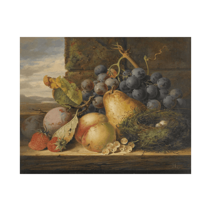 Still Life With A Bird’s Nest, A Pear, A Peach, Grapes, Strawberries And Plums, Edward Ladell - ArtDeco Canvas
