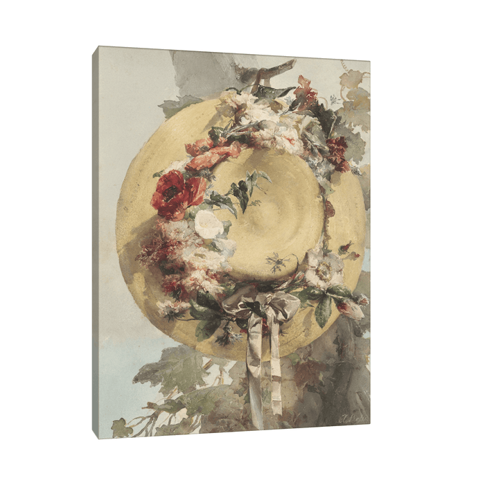 Straw Hat with Roses, Carnations, and Cornflowers, Angelo Rossi - ArtDeco Canvas